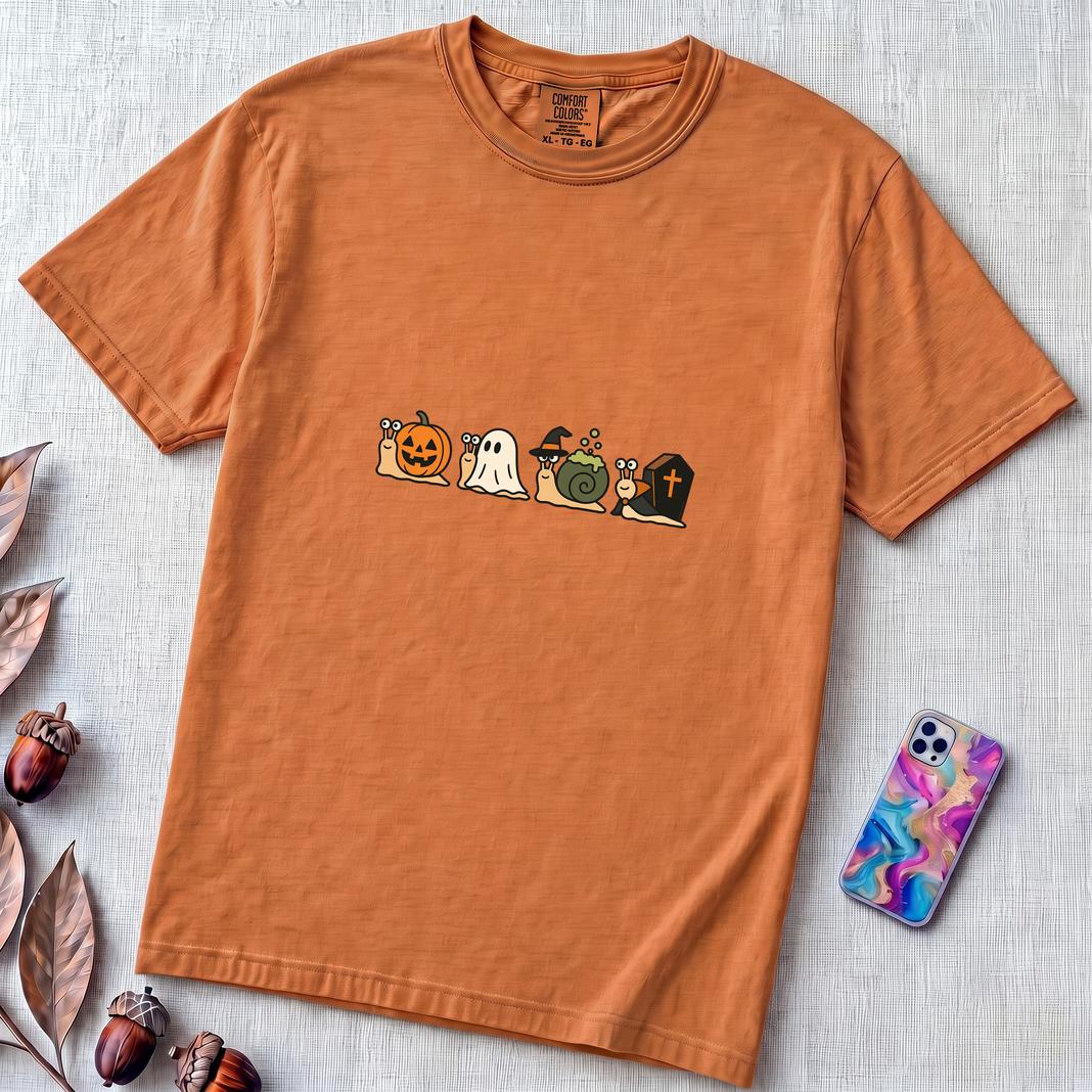 Halloween Snail Squad T-Shirt - Yam unfolded t-shirt mockup
