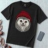 Hedgehog in a Red Beanie T-Shirt - Black unfolded t-shirt mockup