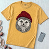 Hedgehog in a Red Beanie T-Shirt - Mustard unfolded t-shirt mockup