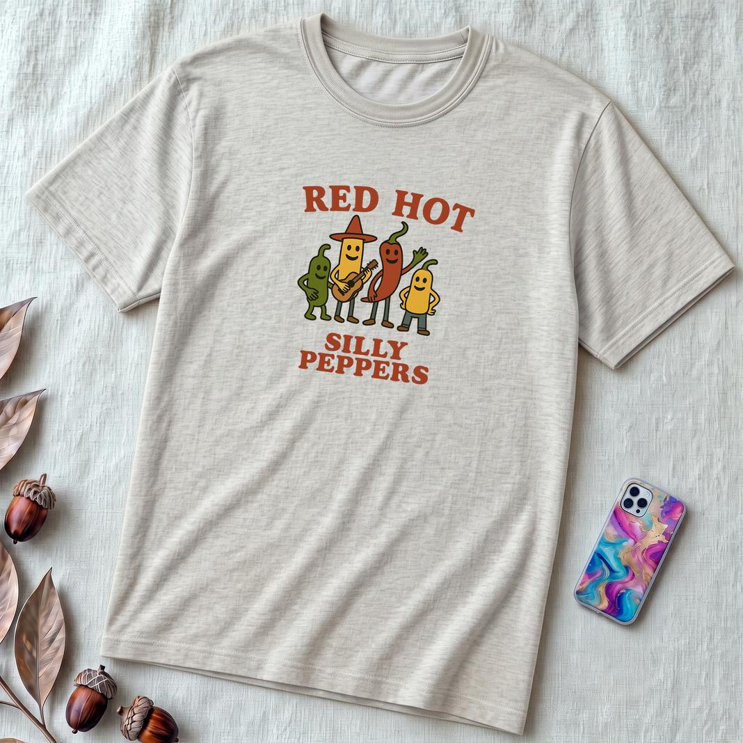 Hot peppers shirt, Red hot silly pepper t-shirt, silly shirt, chili peppers tee, Funny Red Hot Band Tee | Spicy Music Shirt - Ash unfolded t-shirt mockup