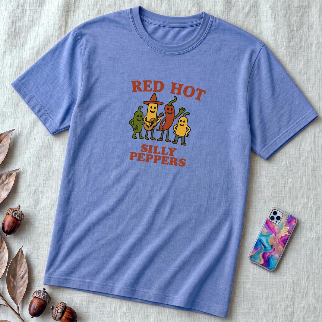 Hot peppers shirt, Red hot silly pepper t-shirt, silly shirt, chili peppers tee, Funny Red Hot Band Tee | Spicy Music Shirt - Heather Columbia Blue unfolded t-shirt mockup