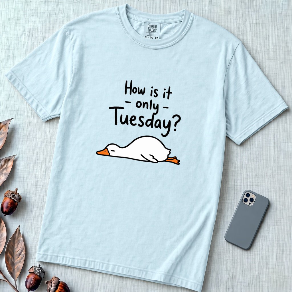 How Is It Only Tuesday? Goose Burnout T-Shirt - Chambray unfolded t-shirt mockup