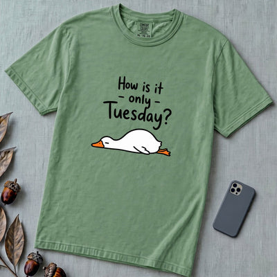 How Is It Only Tuesday? Goose Burnout T-Shirt - Light Green unfolded t-shirt mockup