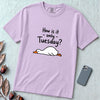 How Is It Only Tuesday? Goose Burnout T-Shirt - Orchid unfolded t-shirt mockup