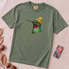 Hummingbird in a Beanie T-shirt - Blue Spruce unfolded t-shirt mockup