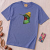 Hummingbird in a Beanie T-shirt - Flo Blue unfolded t-shirt mockup