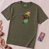 Hummingbird in a Beanie T-shirt - Sage unfolded t-shirt mockup