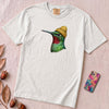 Hummingbird in a Beanie T-shirt - White unfolded t-shirt mockup