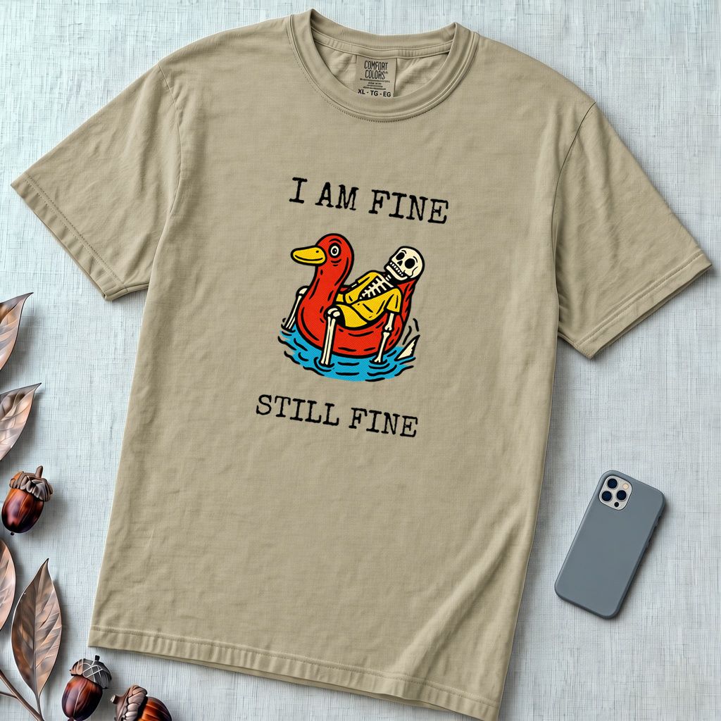I Am Fine T-Shirt, Sarcastic Summer Vibe - Khaki unfolded t-shirt mockup