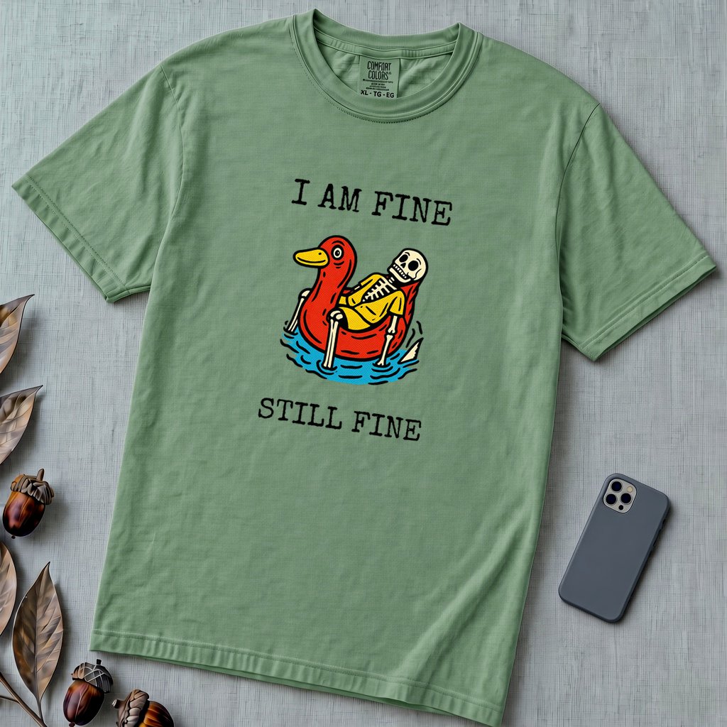 I Am Fine T-Shirt, Sarcastic Summer Vibe - Light Green unfolded t-shirt mockup