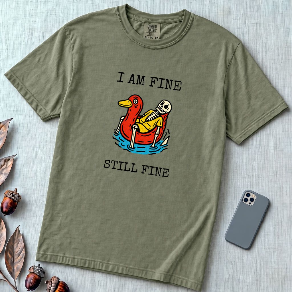 I Am Fine T-Shirt, Sarcastic Summer Vibe - Moss unfolded t-shirt mockup
