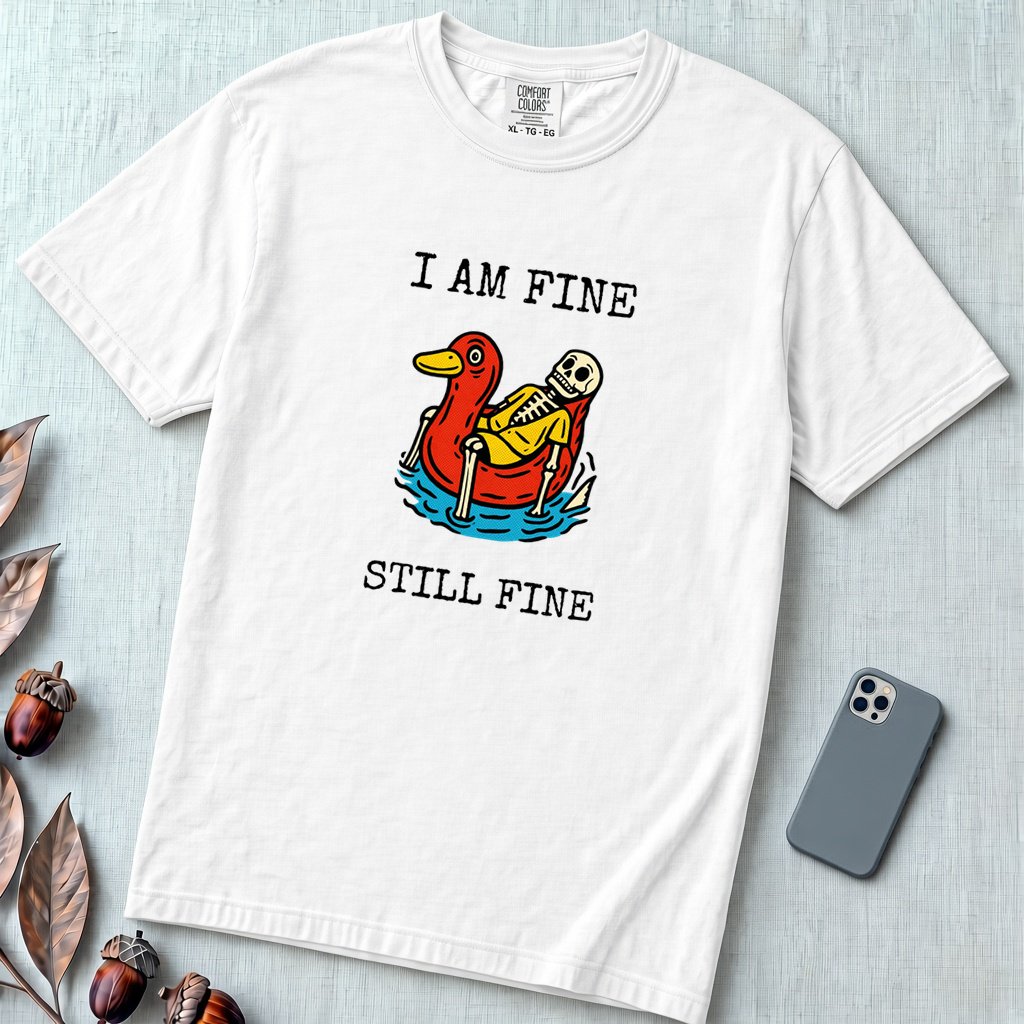 I Am Fine T-Shirt, Sarcastic Summer Vibe - White unfolded t-shirt mockup