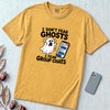 I Don’t Fear Ghosts I Fear Group Chats T-Shirt - Mustard unfolded t-shirt mockup