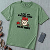 I Put My Knitting Down To Be Here Grumpy Cat T-Shirt, Funny Knitter Cat - Light Green unfolded t-shirt mockup