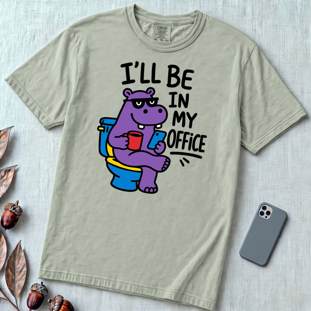 I’ll Be in My Office Hippo T-Shirt - Bay unfolded t-shirt mockup