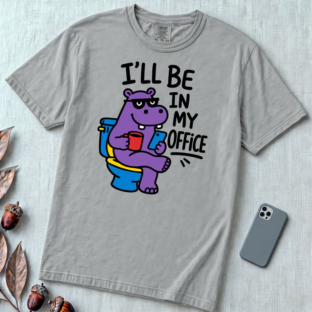 I’ll Be in My Office Hippo T-Shirt - Granite unfolded t-shirt mockup