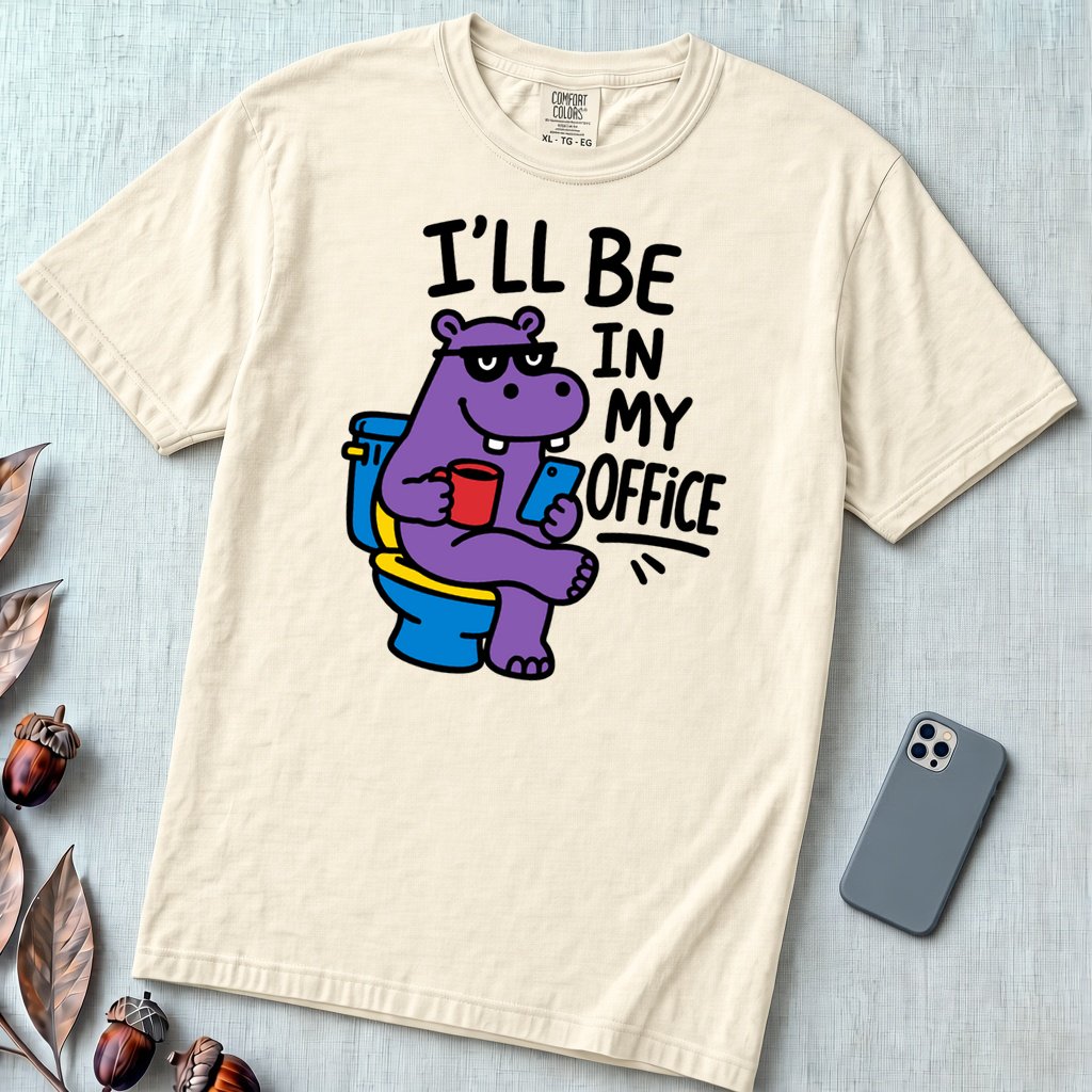 I’ll Be in My Office Hippo T-Shirt - Ivory unfolded t-shirt mockup