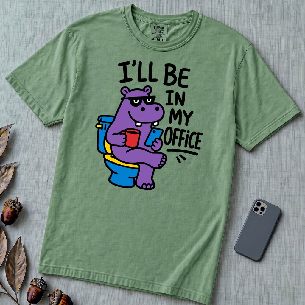 I’ll Be in My Office Hippo T-Shirt - Light Green unfolded t-shirt mockup