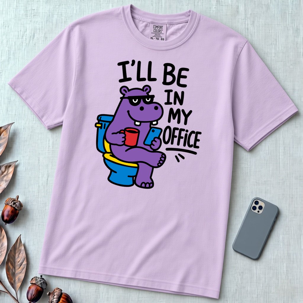 I’ll Be in My Office Hippo T-Shirt - Orchid unfolded t-shirt mockup