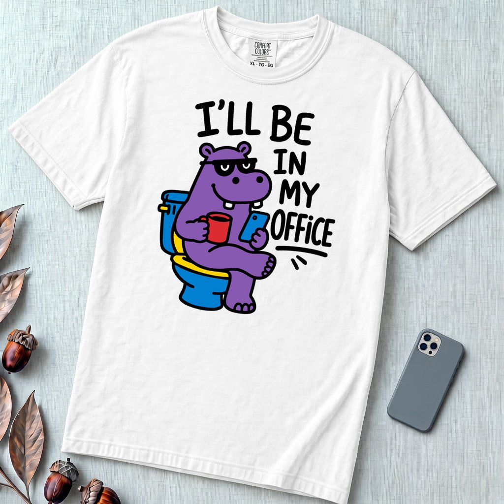 I’ll Be in My Office Hippo T-Shirt - White unfolded t-shirt mockup