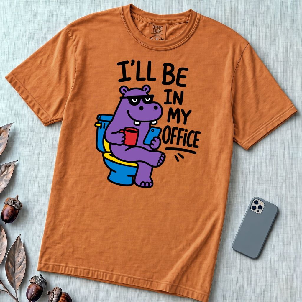 I’ll Be in My Office Hippo T-Shirt - Yam unfolded t-shirt mockup