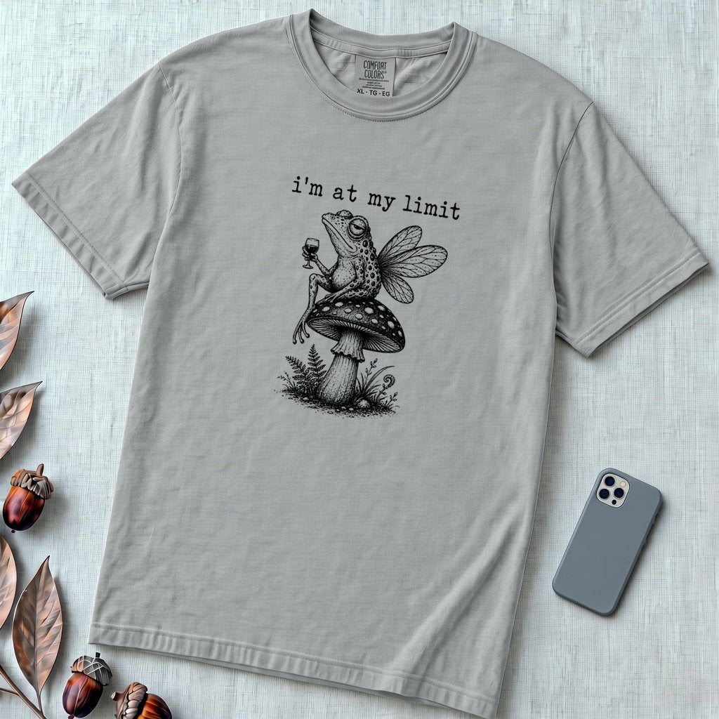 I’m At My Limit Fairy Frog T-Shirt - Granite unfolded t-shirt mockup
