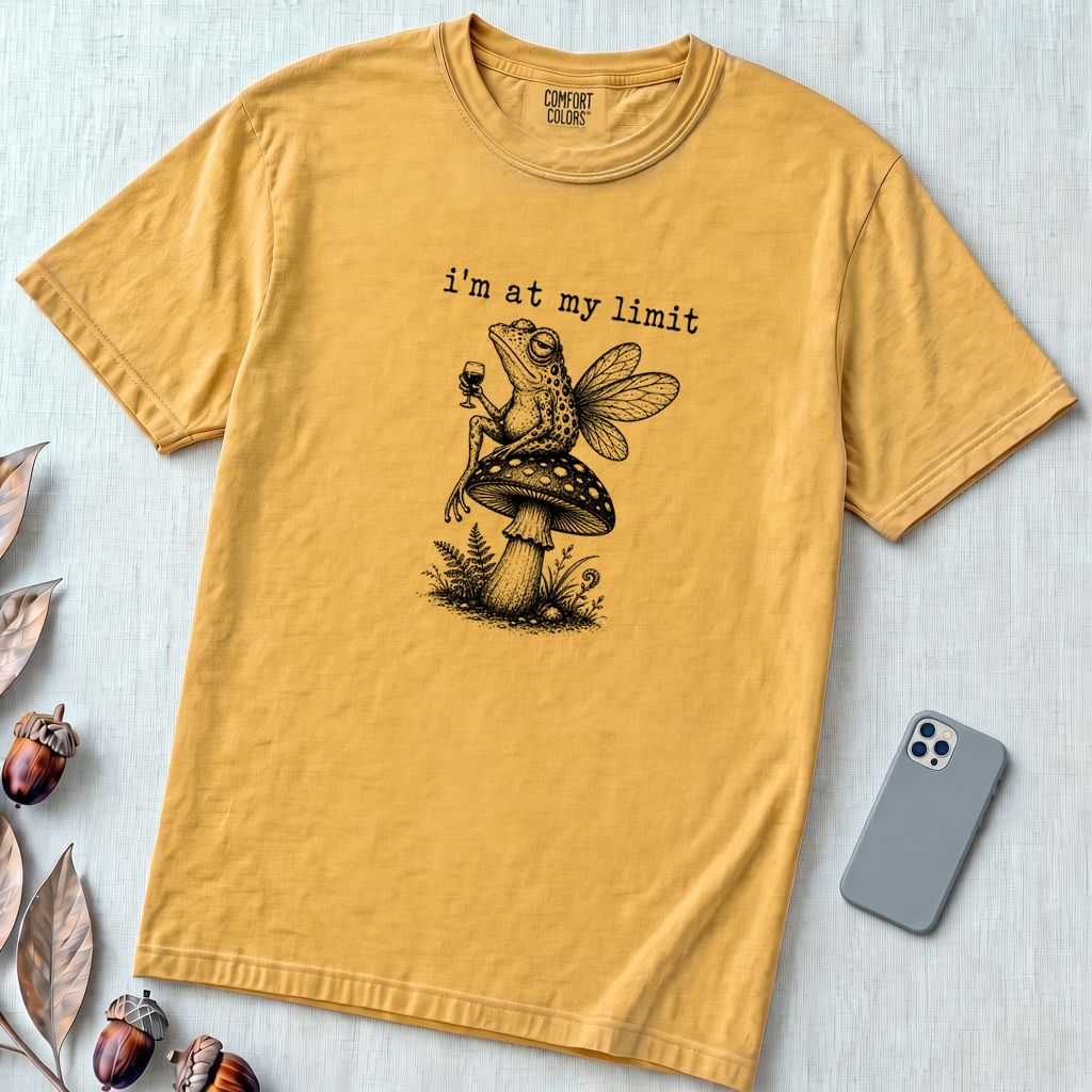 I’m At My Limit Fairy Frog T-Shirt - Mustard unfolded t-shirt mockup