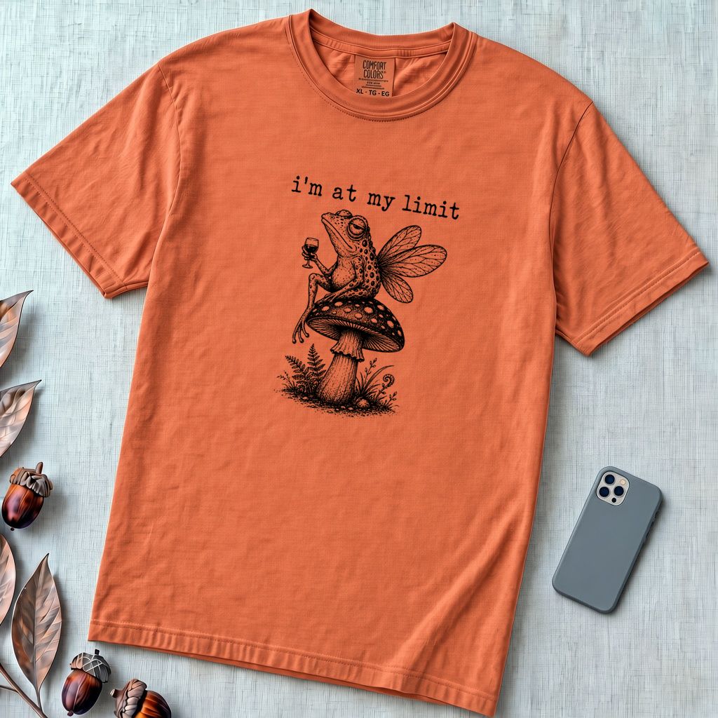 I’m At My Limit Fairy Frog T-Shirt - Terracotta unfolded t-shirt mockup