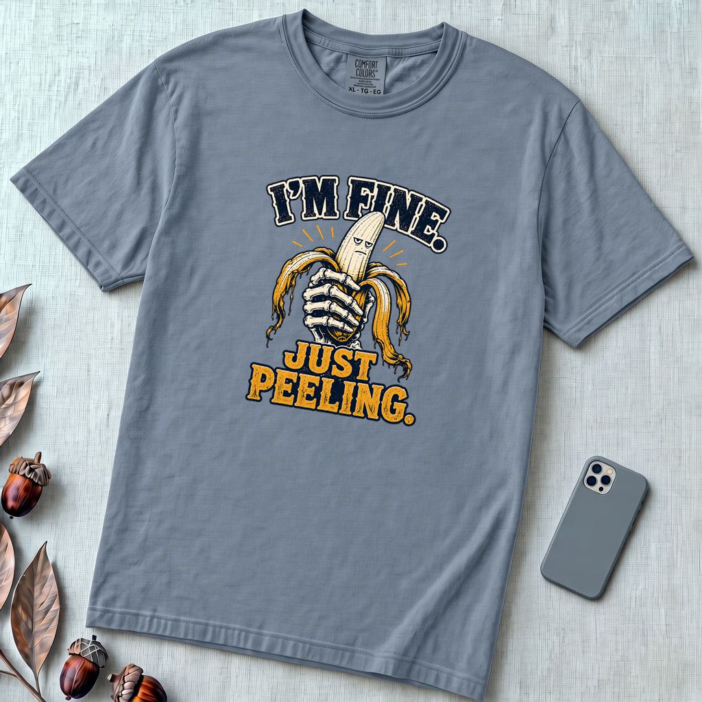 I’m Fine Banana T-Shirt - Blue Jean unfolded t-shirt mockup