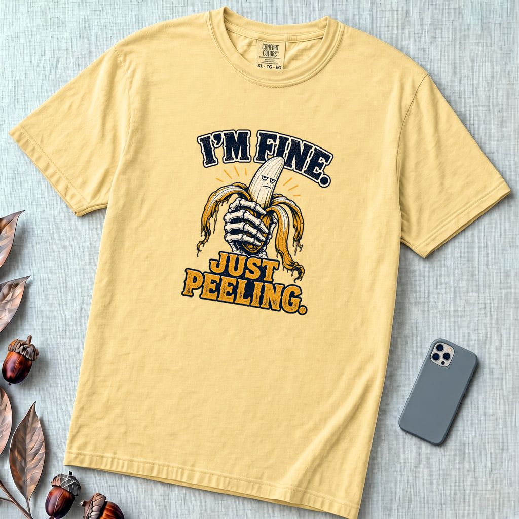 I’m Fine Banana T-Shirt - Butter unfolded t-shirt mockup