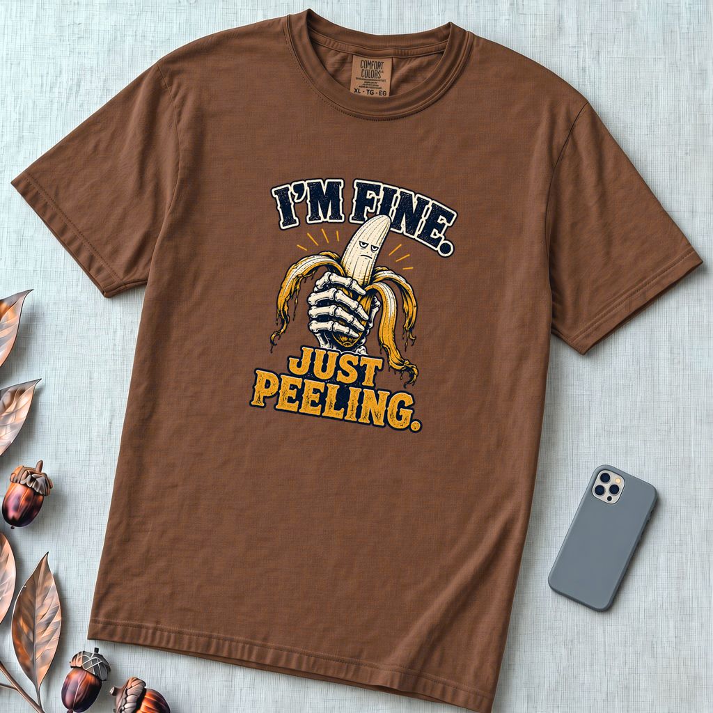 I’m Fine Banana T-Shirt - Espresso unfolded t-shirt mockup