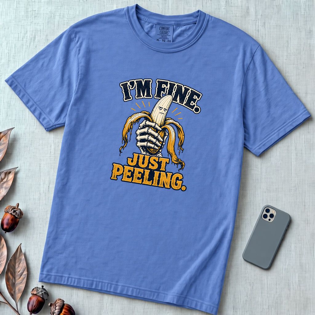 I’m Fine Banana T-Shirt - Mystic Blue unfolded t-shirt mockup
