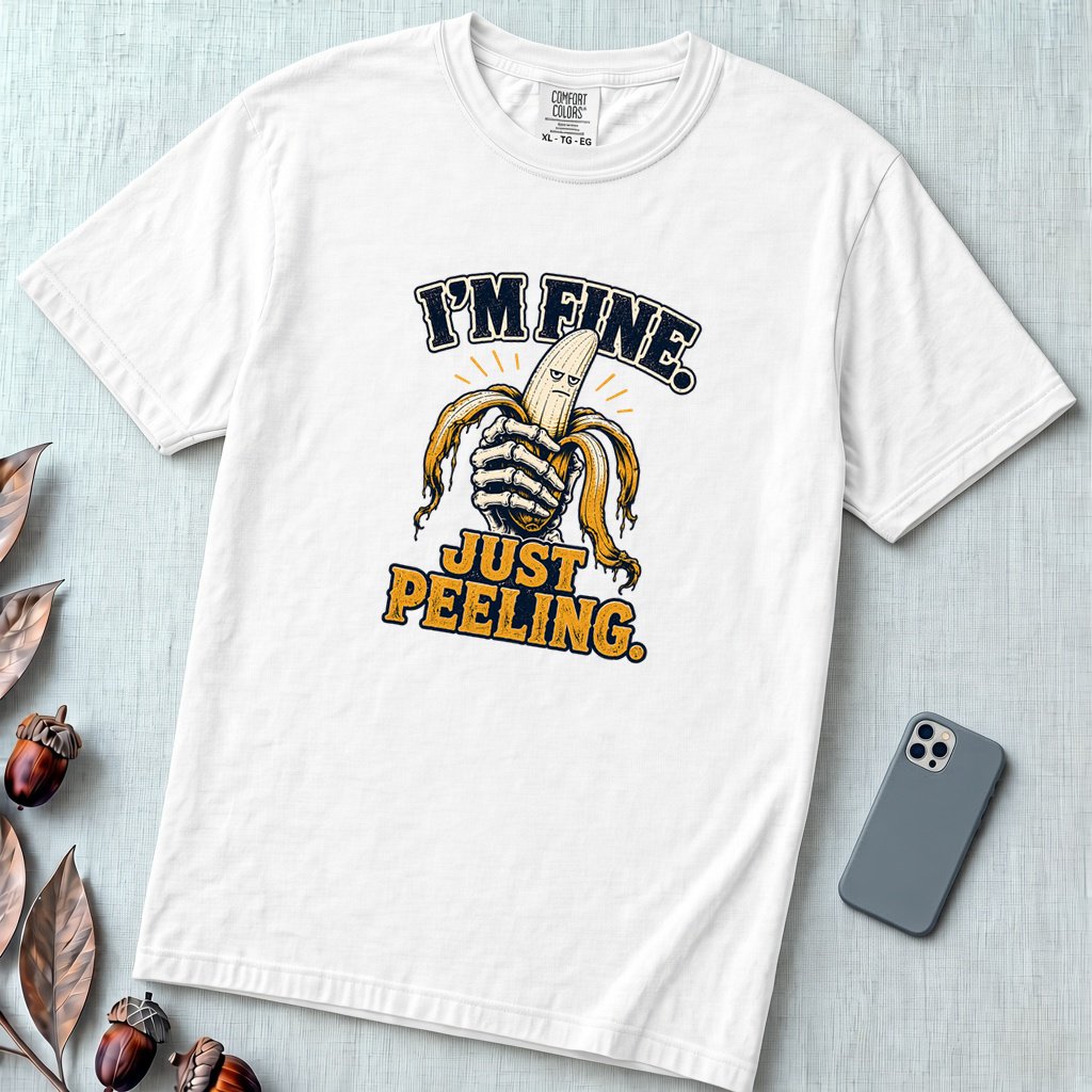 I’m Fine Banana T-Shirt - White unfolded t-shirt mockup