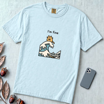 I’m Fine Cat Japanese Wave T-Shirt - Chambray unfolded t-shirt mockup