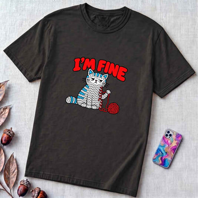 I’m Fine Yarn Cat T-Shirt, Funny Knitting