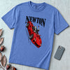 Isaac Newton in Flying Car T-shirt - Mystic Blue unfolded t-shirt mockup