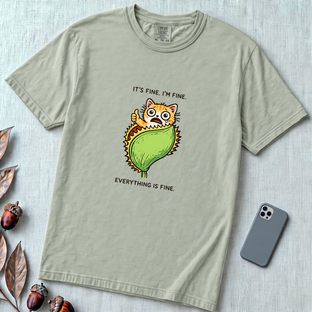 It's Fine. Everything Is Fine. Cat t-shirt - Bay unfolded t-shirt mockup