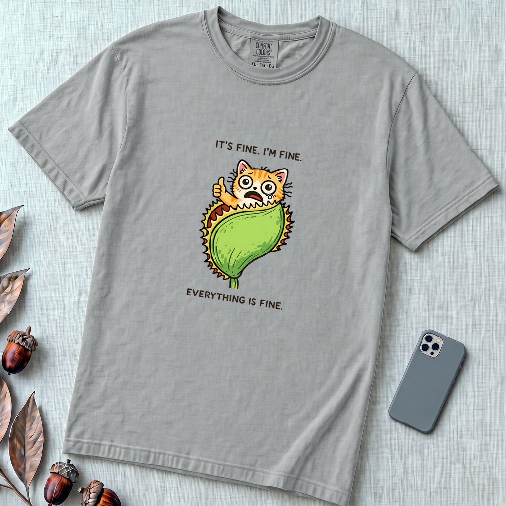 It's Fine. Everything Is Fine. Cat t-shirt - Granite unfolded t-shirt mockup