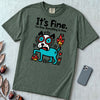 It’s Fine Dog T-shirt, Burnout Humor - Blue Spruce unfolded t-shirt mockup