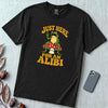 Just Here For An Alibi Frog T-Shirt - Black unfolded t-shirt mockup
