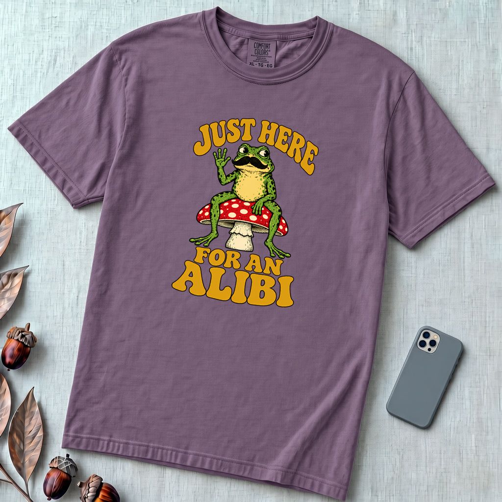 Just Here For An Alibi Frog T-Shirt - Wine unfolded t-shirt mockup