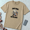 Just Here For The Coffee Pigeon T-Shirt - Sandstone unfolded t-shirt mockup