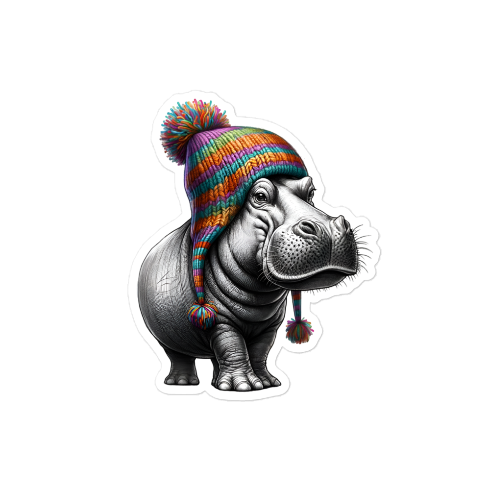 Bubble-free stickers of hippopotamus