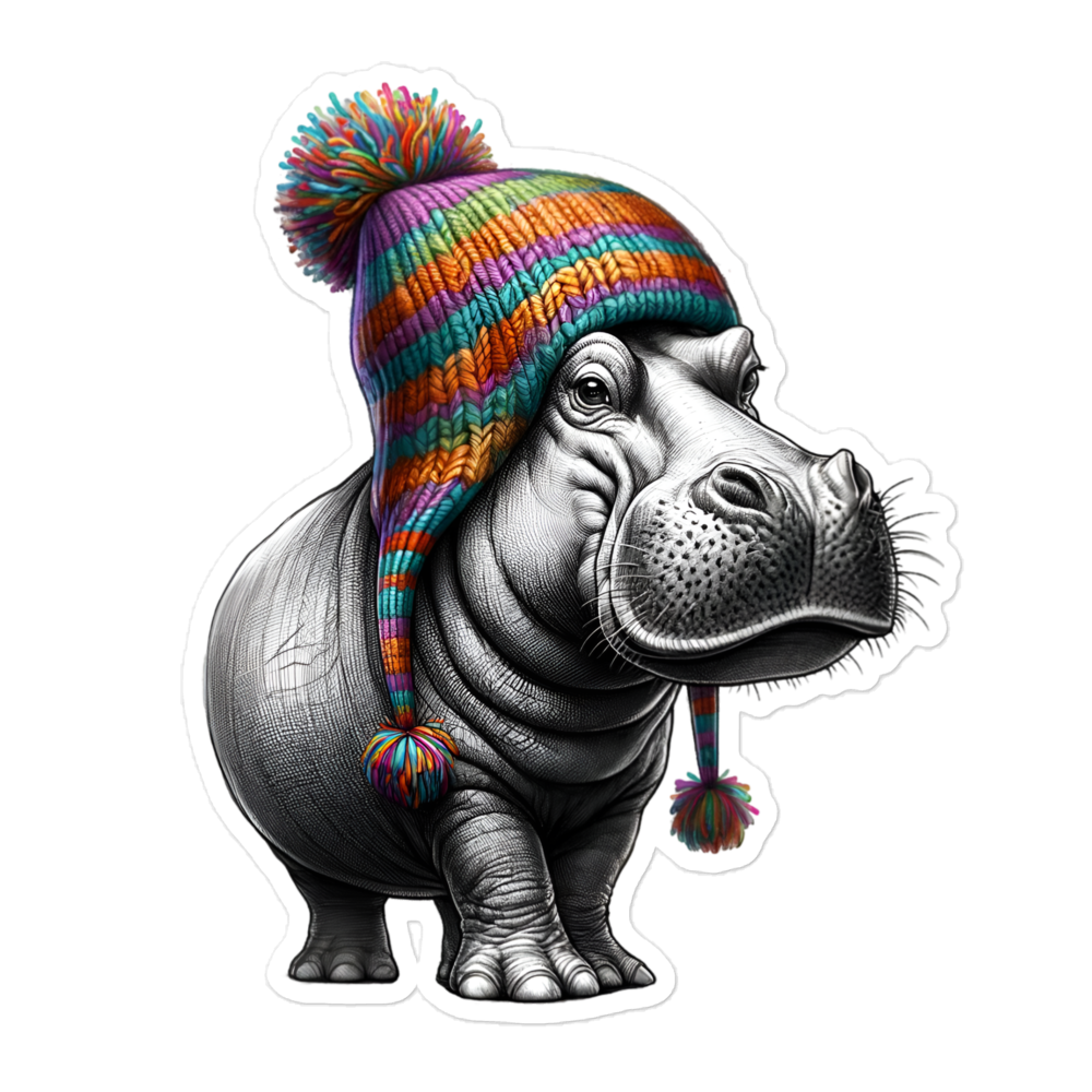 Bubble-free stickers of hippopotamus