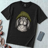Lop-Eared Rabbit in a Beanie T-Shirt - Black unfolded t-shirt mockup