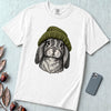 Lop-Eared Rabbit in a Beanie T-Shirt - White unfolded t-shirt mockup