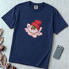 Lotus in Beanie T-Shirt - True Navy unfolded t-shirt mockup
