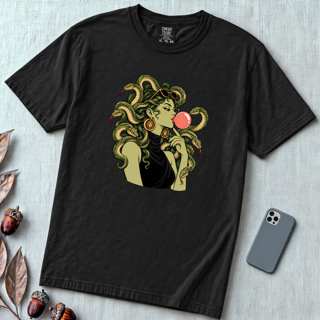 Medusa Bubblegum T-Shirt - Black unfolded t-shirt mockup
