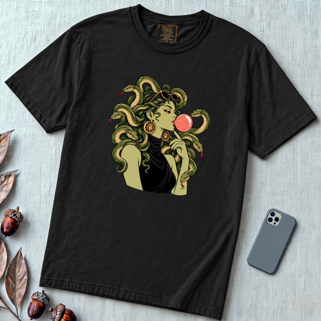 Medusa Bubblegum T-Shirt - Black unfolded t-shirt mockup