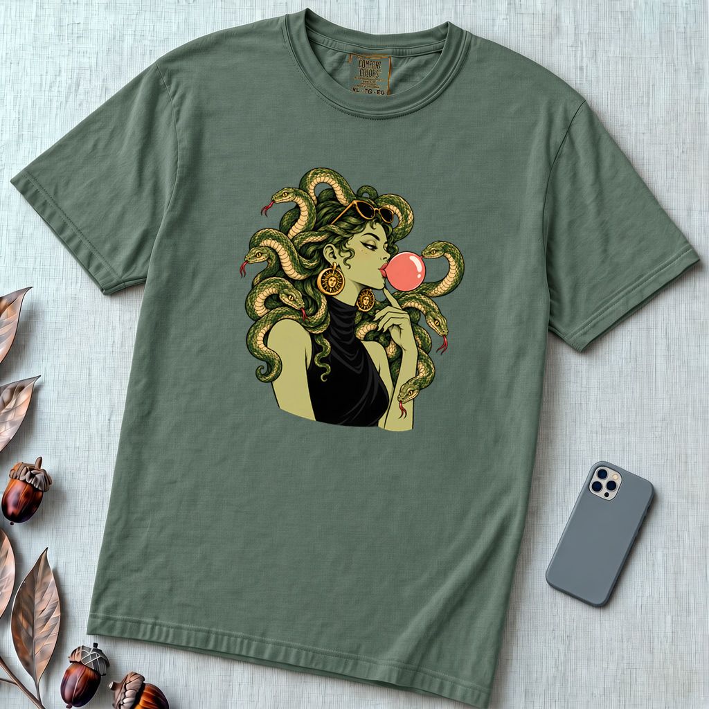 Medusa Bubblegum T-Shirt - Blue Spruce unfolded t-shirt mockup